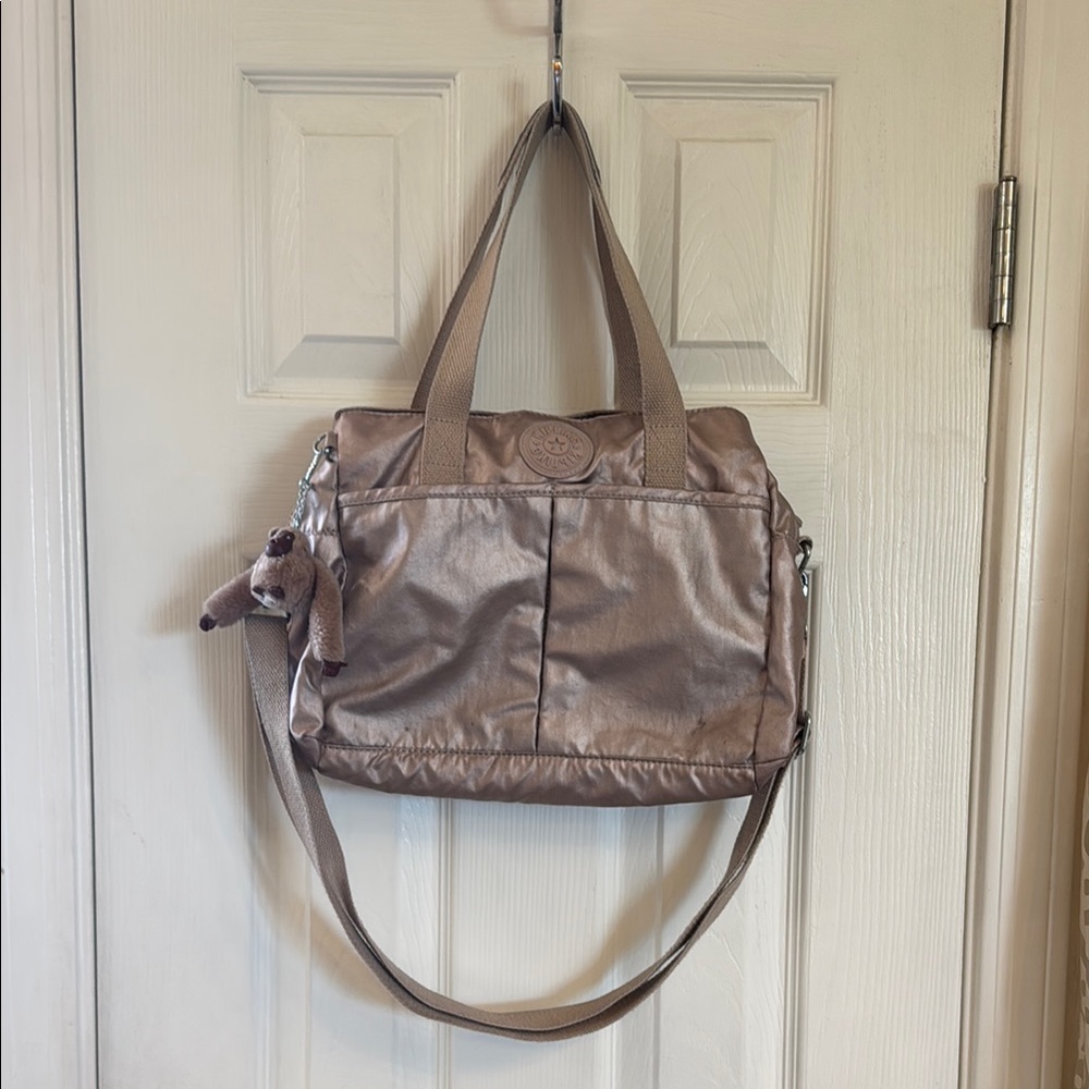 KIPLING Kenzie Rose Gold Metallic Shiny Crossbody Purse Shoulder Bag Handbag